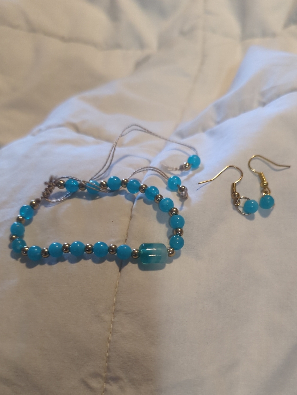 Handcrafted Turquoise Bead Bracelet & Earrings Set